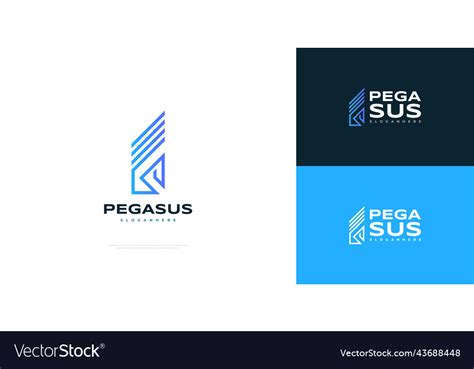 Blue pegasus logo design in line style Royalty Free Vector