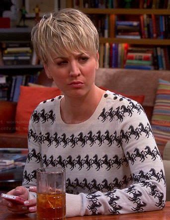 Penny’s horse print sweater on The Big Bang Theory | Kaley cuoco short hair, Short hair pixie ...