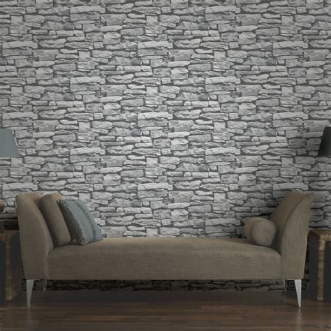 Arthouse VIP Moroccan Stone Wall Grey Brick Effect Photographic ...