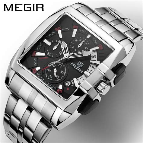 Full Stainless steel Sports Watch Men Quartz Square Luxury Top Brand ...