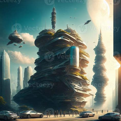 concept art future city building tower at outer space, generative art ...