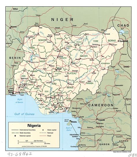 Large detailed political and administrative map of Nigeria with roads, railroads and major ...