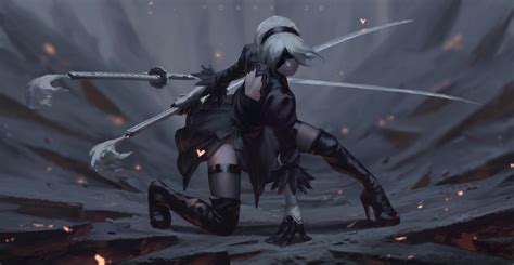 Wallpaper : Nier Automata, Z W Gu, digital art, warrior girls, Android ...