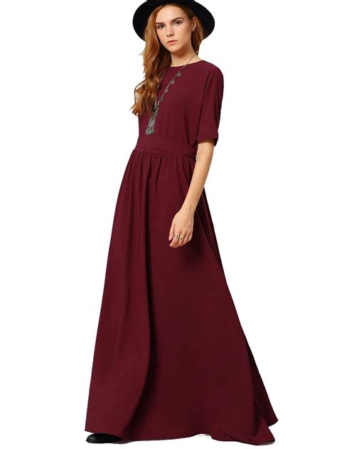 Women's Casual Floor Length X Long A Line Dress Half Sleeve Pleated Maxi Dresses-in Dresses from ...