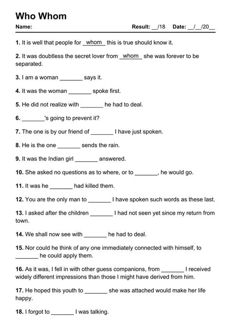 101 Printable Who Whom PDF Worksheets with Answers - Grammarism