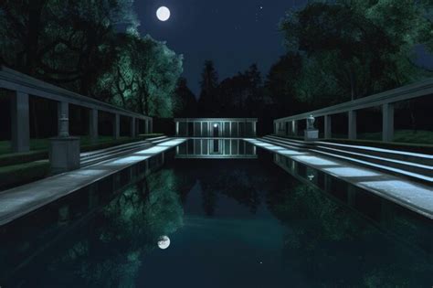 Premium AI Image | Moonlight illuminating a calm reflecting pool at ...