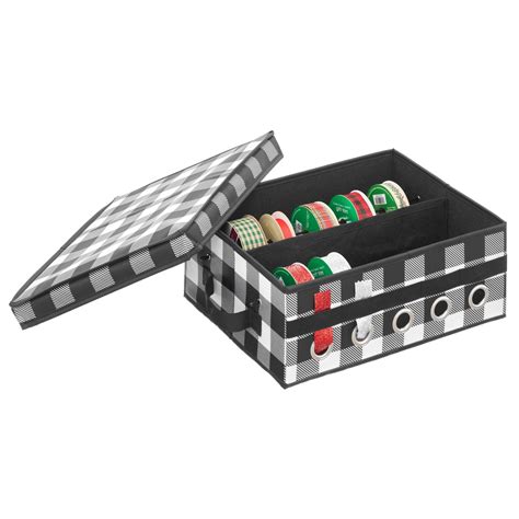 mDesign Gift-Wrapping Ribbon Box w/ Handles, Lid, Bow Organizer, Black/White - Walmart.com