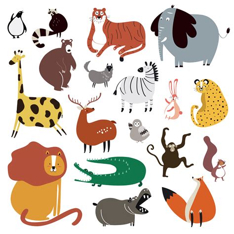 Collection of cute wild animals in cartoon style vector - Download Free Vectors, Clipart ...