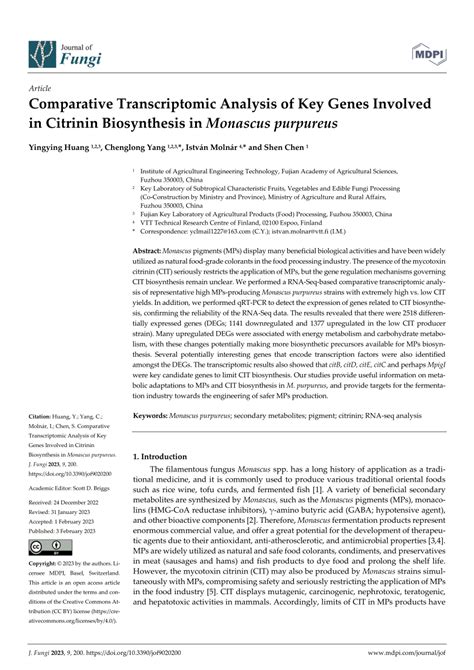 (PDF) Comparative Transcriptomic Analysis of Key Genes Involved in Citrinin Biosynthesis in ...