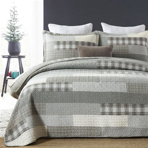 Y-PLWOMEN Quilt King Size - 100% Cotton Grey King Quilt Farmhouse Plaid ...