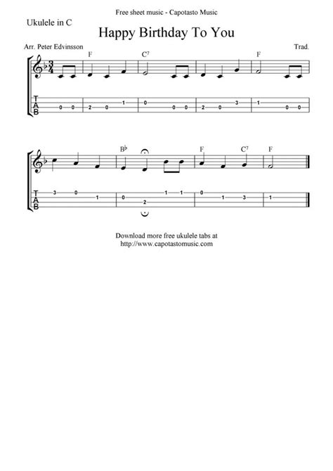 "happy Birthday To You" Ukulele Sheet Music - Free Printable - Free Printable Ukulele Songs ...