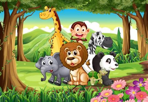 A forest with animals