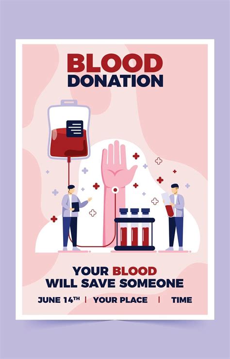 Blood Donation Poster with Two Peoples Observe about Donation Process ...