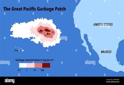 Map of the great garbage patch in the Pacific Ocean Stock Photo - Alamy