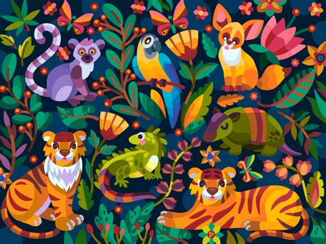 Exotic animals pattern by Elena Ianchenko on Dribbble