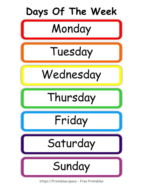 Colorful Days Of The Week Chart (Starting With Monday) - Free Printables