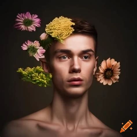 Artistic representation of a man with flowers growing from his head