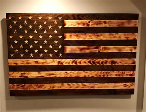 Wooden American Antique Flag Burned Rustic Wood Flag