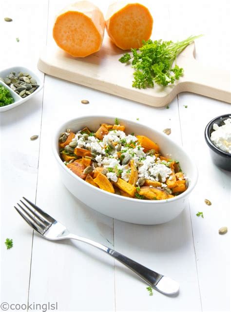 Roasted Sweet Potatoes With Feta Cheese And Pumpkin Seeds