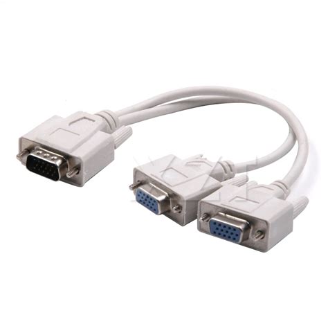 15 Pin 1 Male VGA to 2 Female VGA Splitter Cable 2 Way VGA SVGA Monitor Dual Video Graphic LCD ...