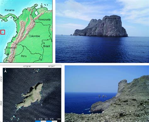 Situation map, vertical aerial photograph and views of Malpelo Island ...