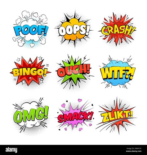 Cartoon comics speech bubbles of vector sound effect halftone balloons ...