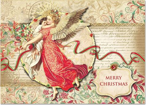 Punch Studio Christmas Holiday Boxed Greeting Cards Florentine Angel ...