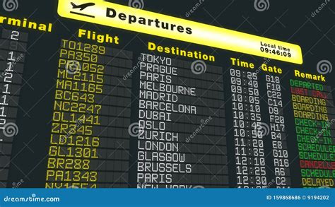 Airport Table Departures Schedule, International Flights Refresh, Airplane Time Stock ...