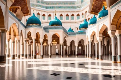 Premium AI Image | The interior of the mosque is decorated with a blue ...