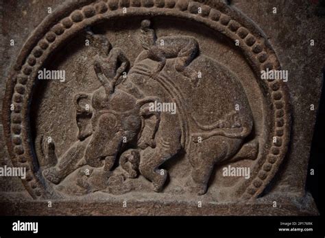 Intricately carved pillars of temple in Pattadakal built during the reign of the Chalukya ...