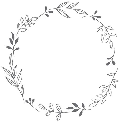 Floral round black and white frame of twigs, leaves and flowers ...