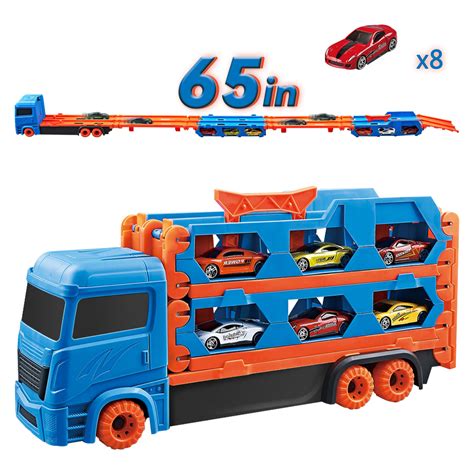 PUPWER 65” Race Track Car Transport Tractor Toy with 8 Metal Racing ...