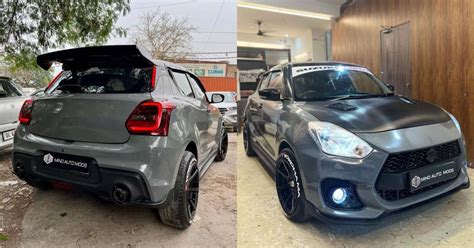 This modified Maruti Suzuki Swift hatchback with Sport GT body Kit and Nardo Grey wrap looks hot!