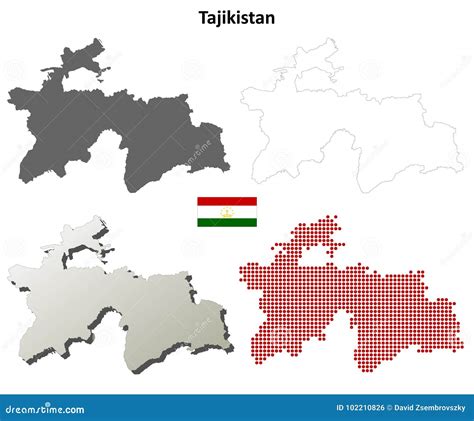 Tajikistan outline map set stock vector. Illustration of silhouette - 102210826