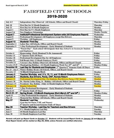 District Calendar | Glen Oaks Intermediate School