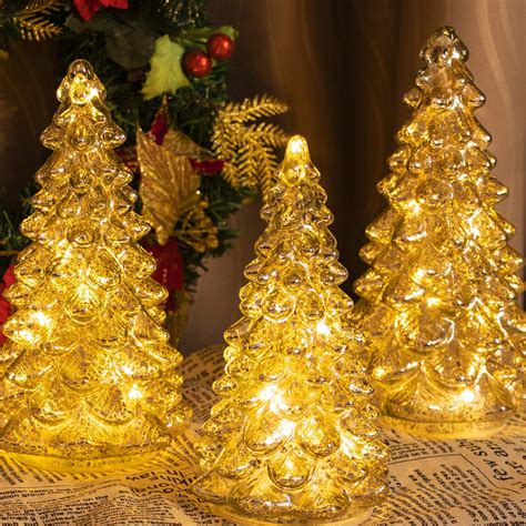 ITART Light up Mercury Glass Christmas Tree Figurine Decorations Table Centerpieces Mantle Xmas ...