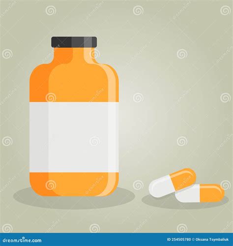 Medical Orange Bottle with Label. Pills in Capsules Stock Vector ...