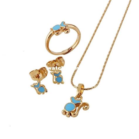 Wholesale-Baby Girls Jewelry Sets18K Gold Plated Kids Ring Earrings Pendant Necklace For ...