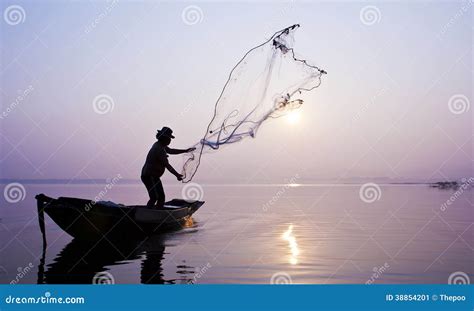 Fishermen are Catching Fish with a Cast Net. Stock Image - Image of silhouette, active: 38854201