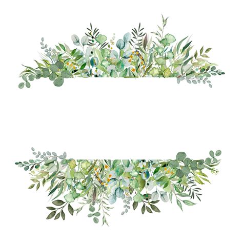 Watercolor Green Leaves Border Png Jpg Transparent Background Printable Background - Etsy