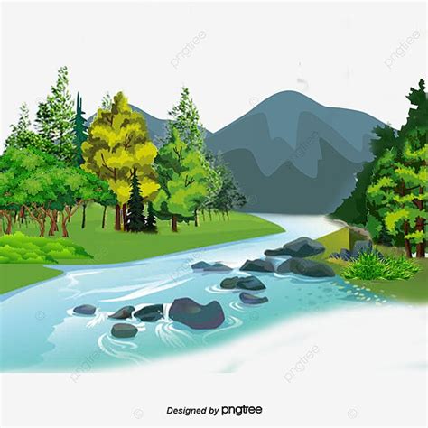 Kartun Ilustrasi Pemandangan Sungai Kecil, Clipart Sungai, Vektor ...