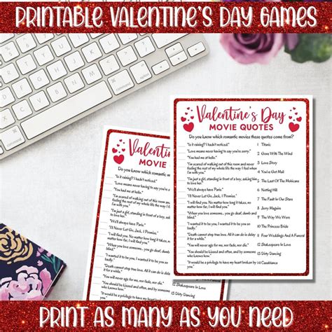 Printable Valentine's Day Movie Quotes Party Game Instant - Etsy