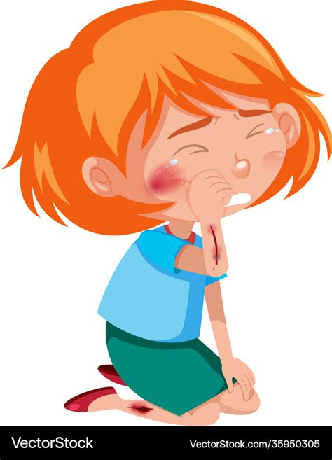 Girl injured at cheek and arm cartoon character Vector Image