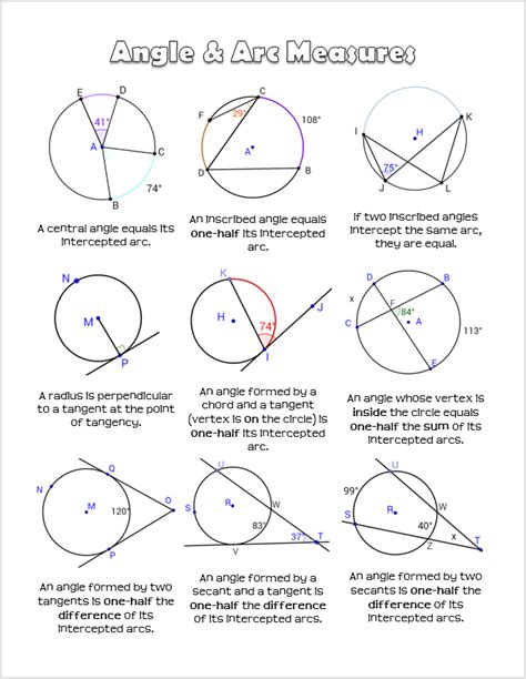 Circles Arcs And Angles Worksheet