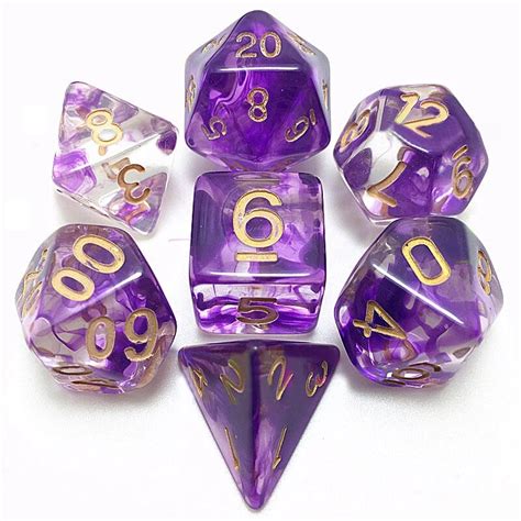 7Pc/set Poly Nebula Purple Dice Set Polyhedral Dices With Bag Purple Funny Family Party Bar ...