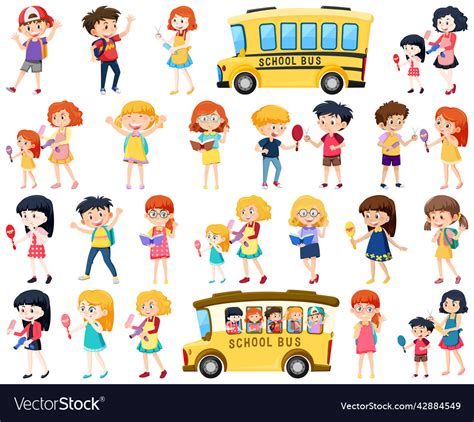 Set of cute school kids cartoon characters Vector Image