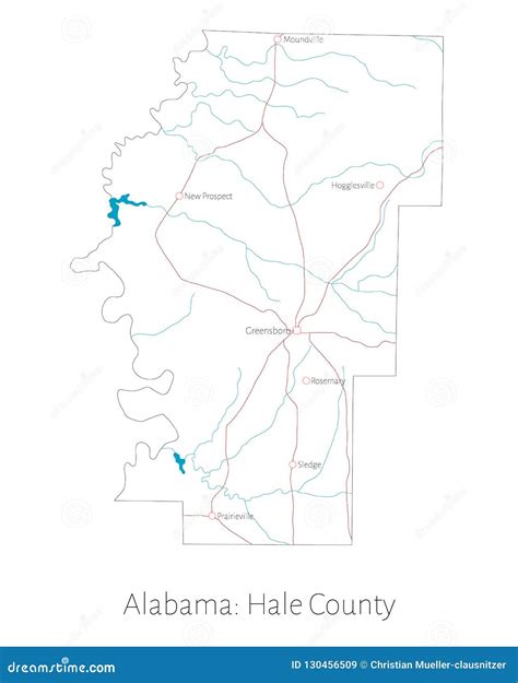 Map of Hale County in Alabama Stock Vector - Illustration of greensboro ...