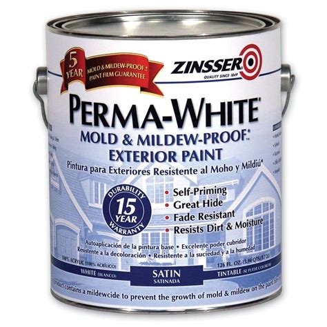 Zinsser 1 Gal. Perma-White Mold and Mildew-Proof White Satin Exterior Paint (Case of 4)-3101 ...