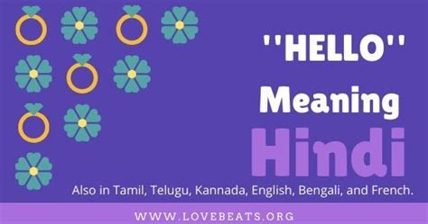 Hello meaning in Hindi, Tamil, Telugu, Kannada, English, Bengali, and French.