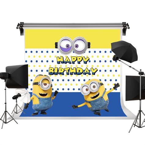 Minions Birthday Banner Backdrops Photography Yellow and Blue Studio Background for Children ...